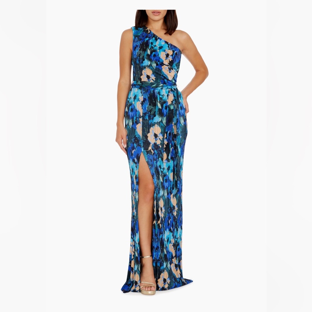 Saks fifth Avenue dress the population Bella Floral Plisse One-Shoulder Maxi